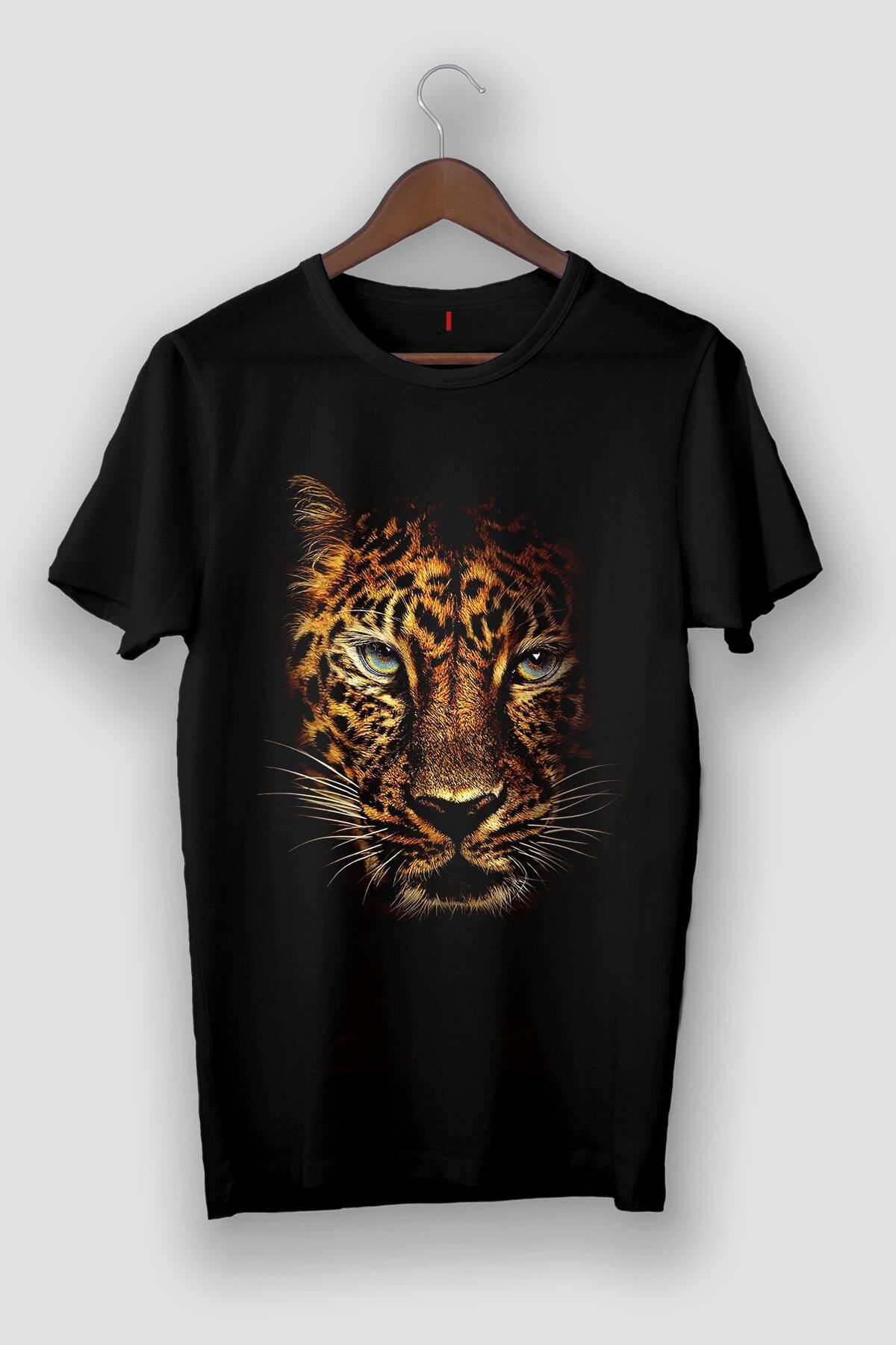 H&GHAMLEGİYİM - Unisex Siyah Dekopeli Çita Görselli T-Shirt