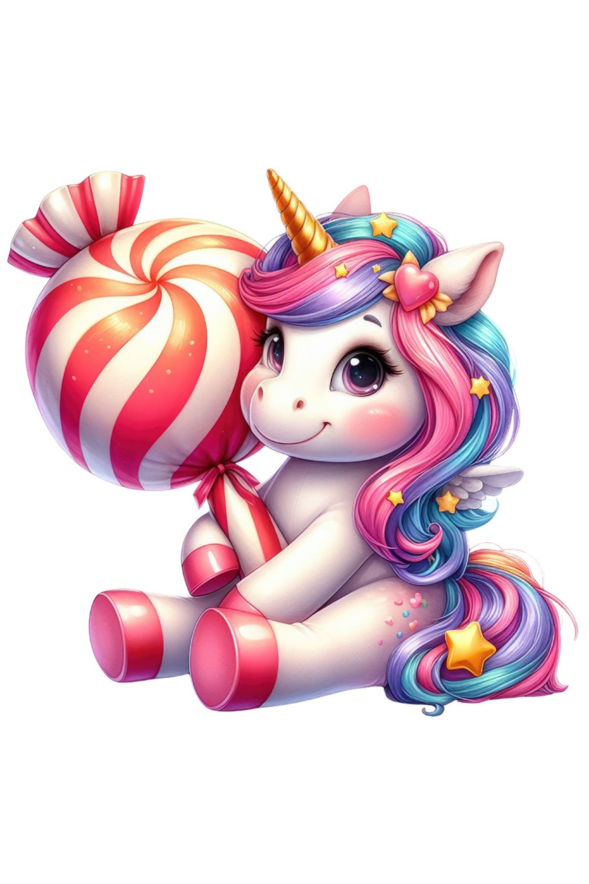 StoryGift Romania Sticker Eticheta 50cm Cu Un Unicorn Care Are O Bomboana, Ilustratie, Dulce, Imbujorata, Stelut - One Size