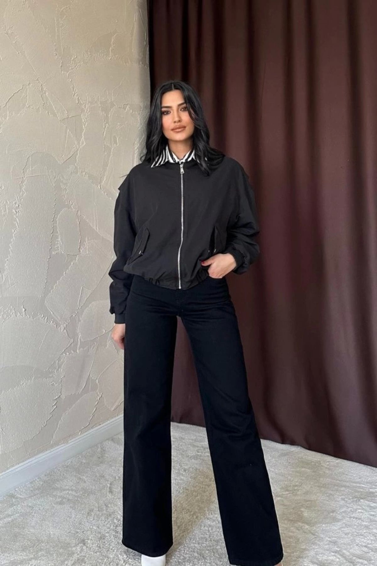 nedo7 Siyah Parçalı Bomber Ceket