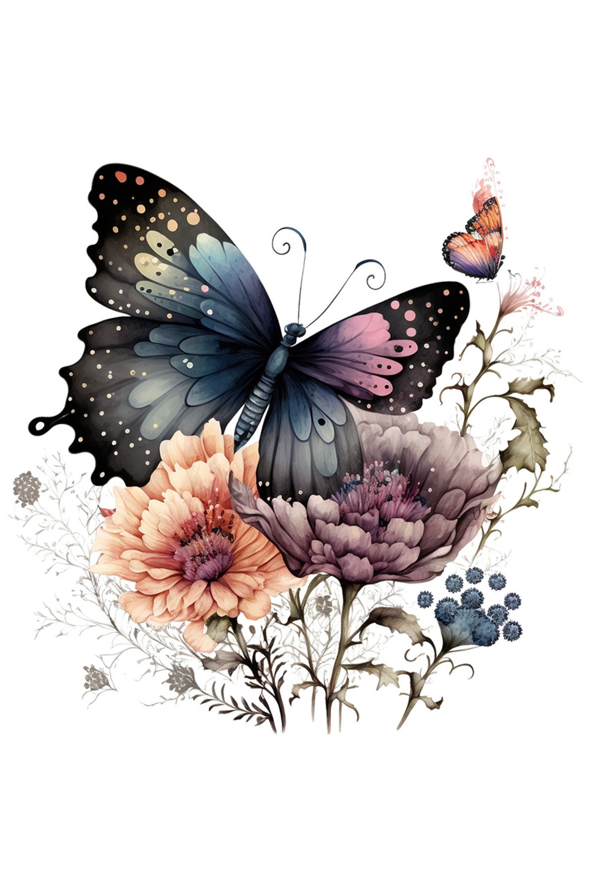 StoryGift Romania Sticker Eticheta 40cm Cu Un Fluture, Ilustratie, Buline, Floricele, Natura, Plante, Fluturasi, - One Size