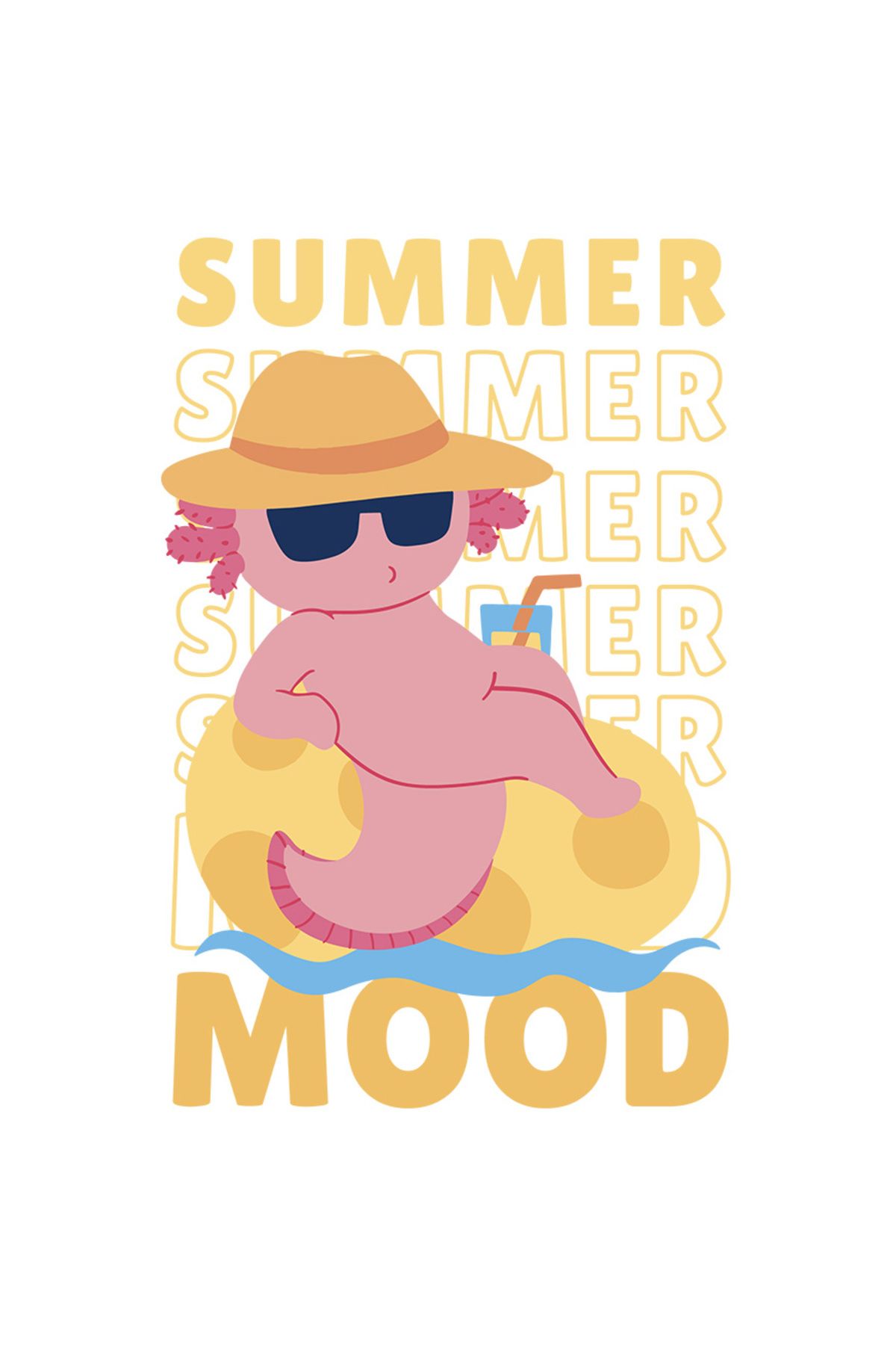StoryGift Romania Sticker Adeziv 90cm Cu Mesaj In Engleza Summer Mood, Palarie, Axolotl, Cu Margini Albe, Pvc V - One Size