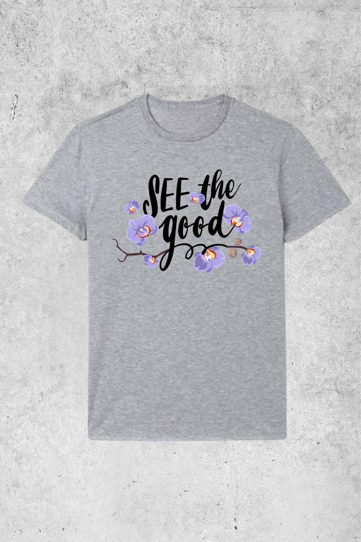 MOLICO Basic unisex sıfır yaka kısa kollu SEE THE GOOD baskılı tshirt
