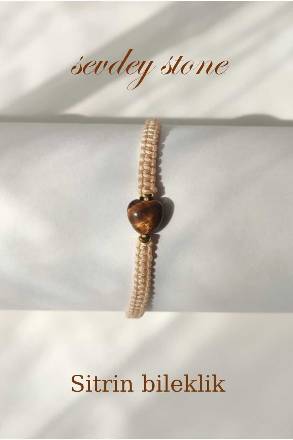 Sevdey Stone Kalp kaplangözü taşlı makrome örgü el işçiliği bileklik