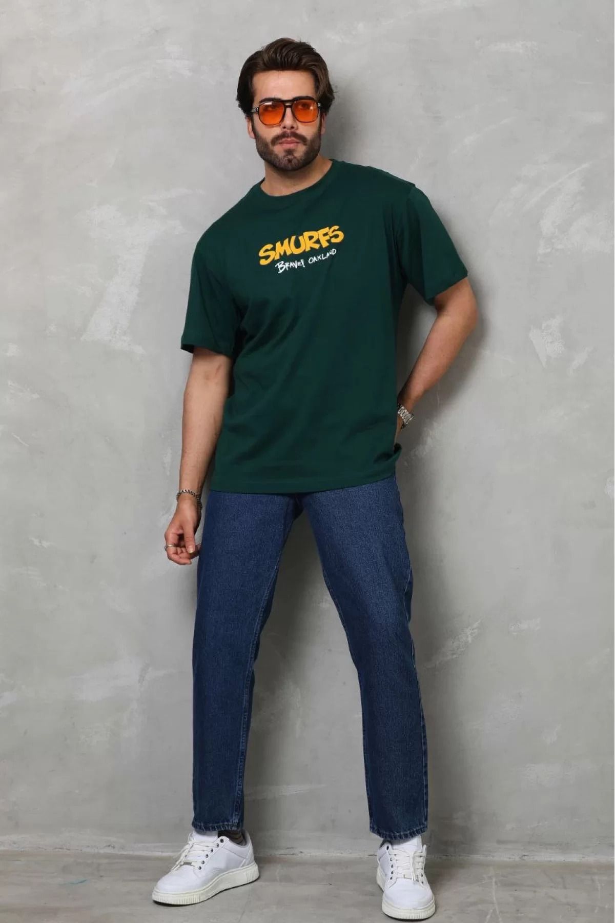 İndigo Park Erkek tişört Unisex Bisiklet Yaka Baskılı Oversize T-Shirt