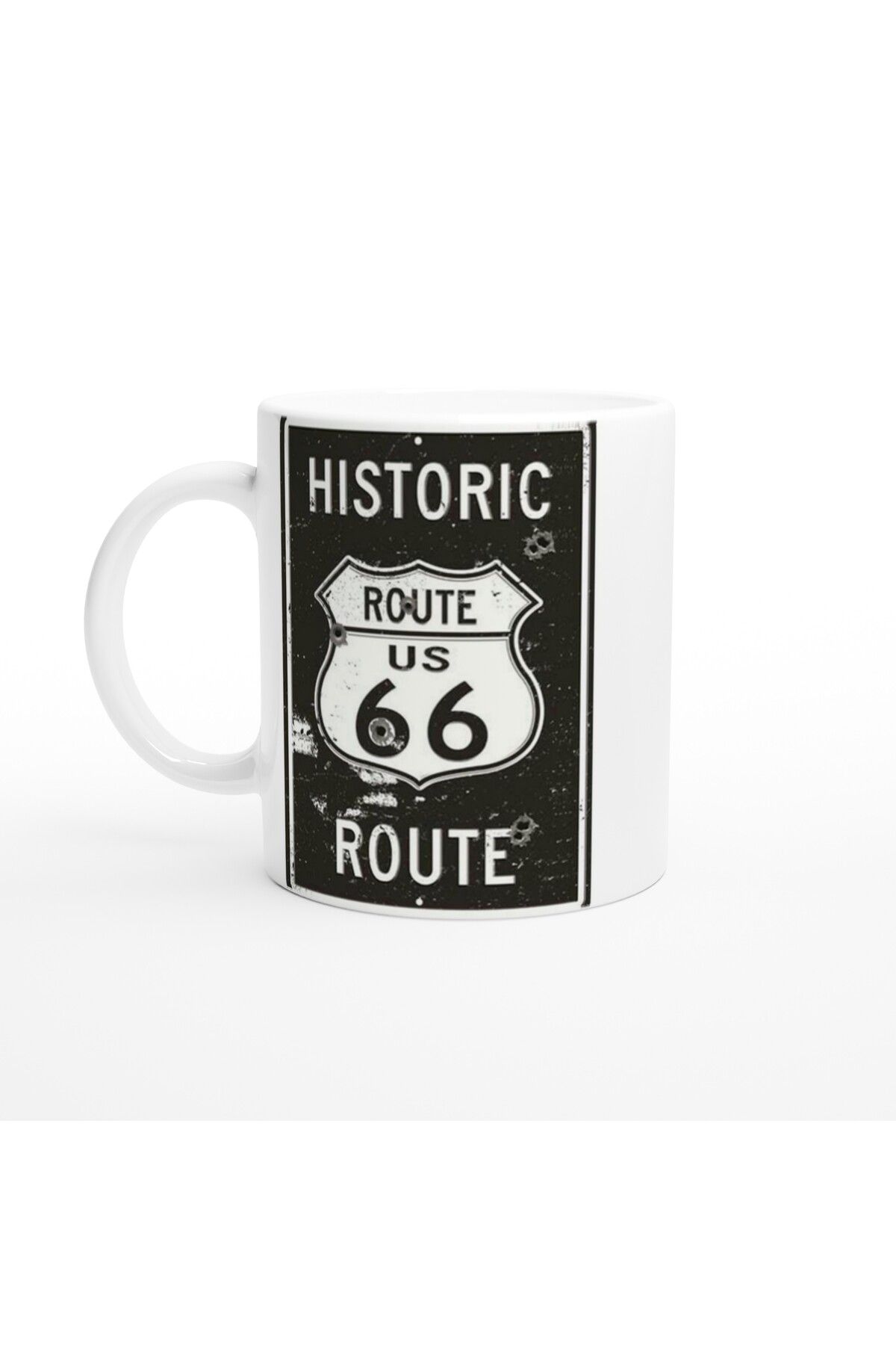 Wisdom Rain Route 66 Kurşun İzli Retro Metal Levha Temalı Kupa Bardak