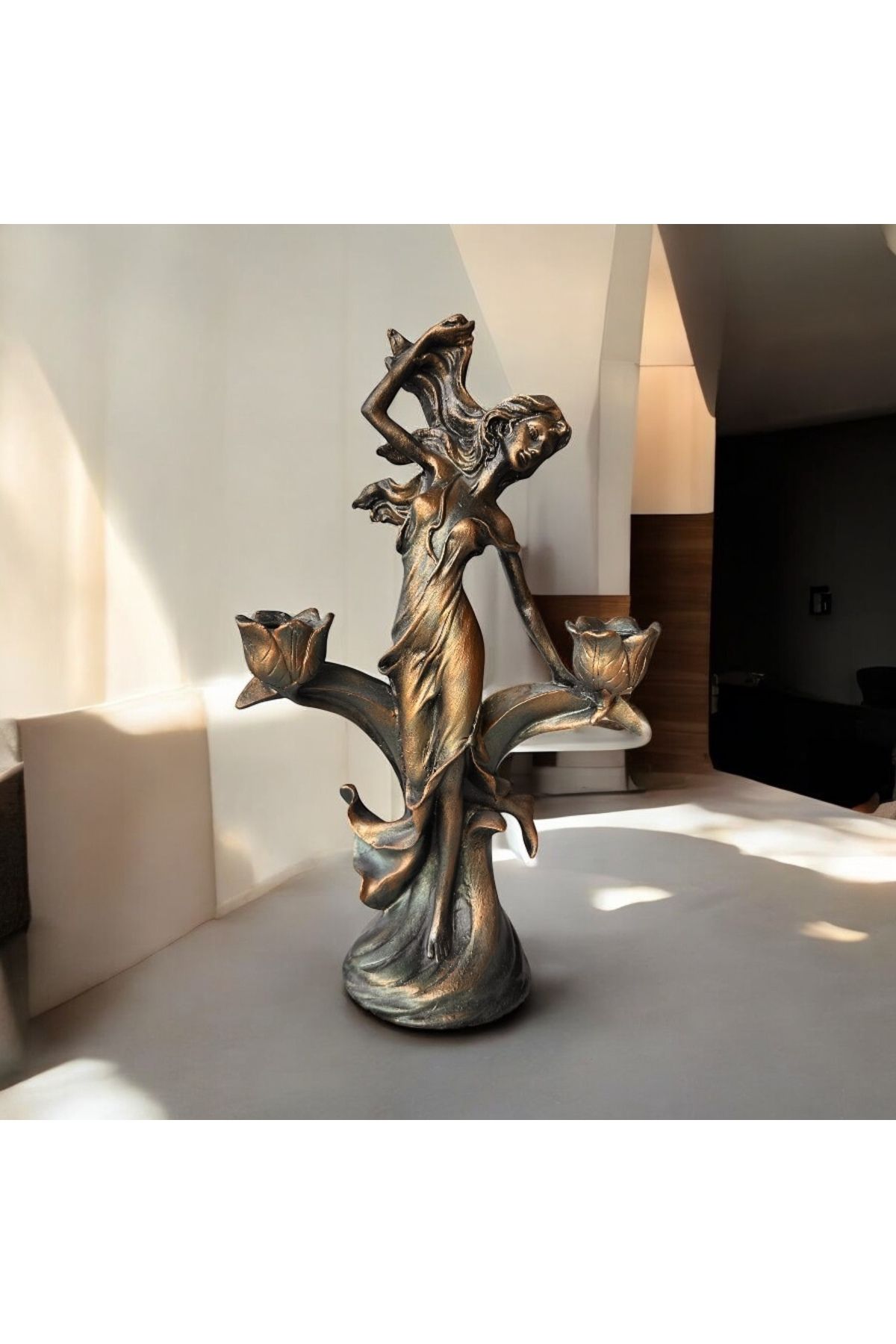 Baykuşca 2 Gözlü 32 cm Kadın Şamdan, Mumluk, Dekoratif Heykel