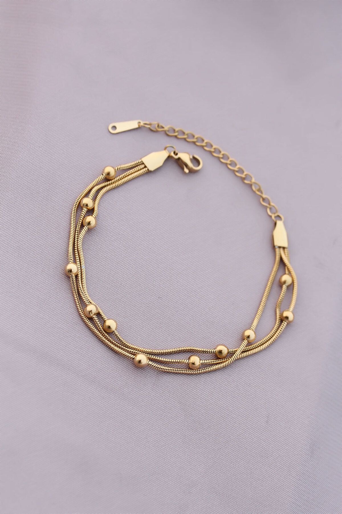 Clariss 316L Kararmaz Çelik Gold Renk Top Zincirli Kadın Bileklik