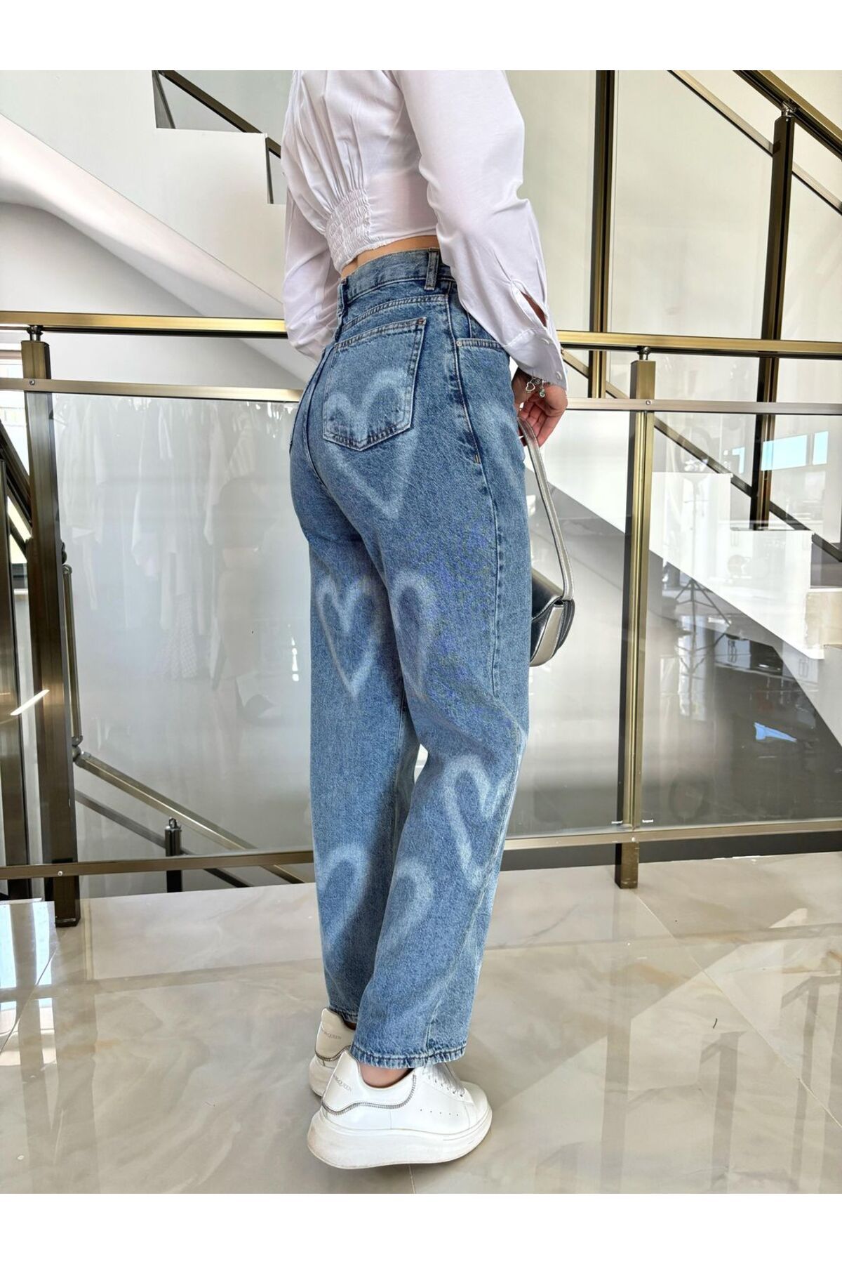 Sude Kızanlıklı Kalp Baskılı Premium Jean