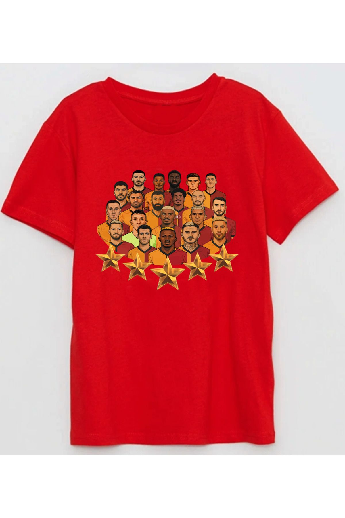 Efendioğlu Design İllustrasyon 5 yıldız çizim baskılı sarı kırmızı şampiyon ekip pamuklu efendioğlu design T-shirt
