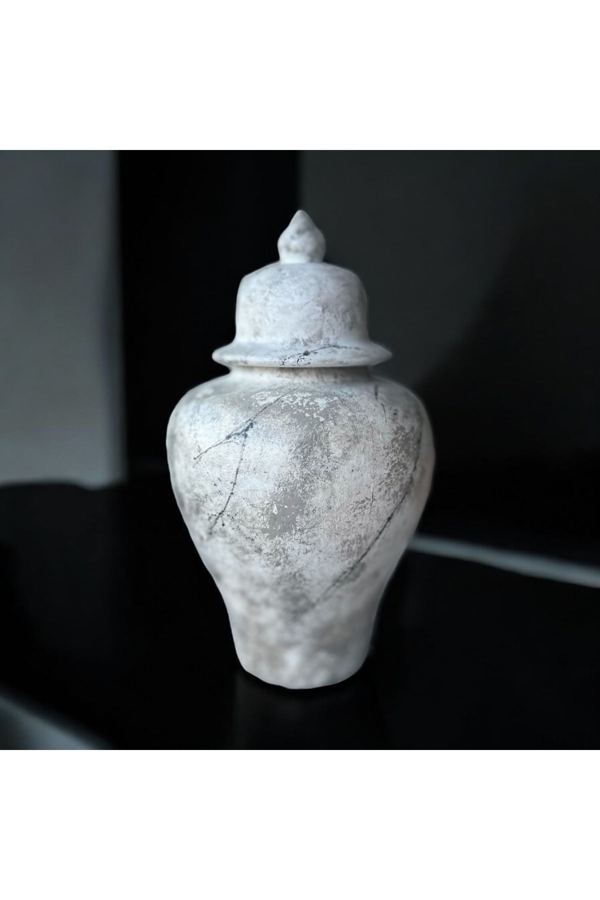 Baykuşca 30 cm Mermer Desenli, Seramik, Şah Küp, Vazo