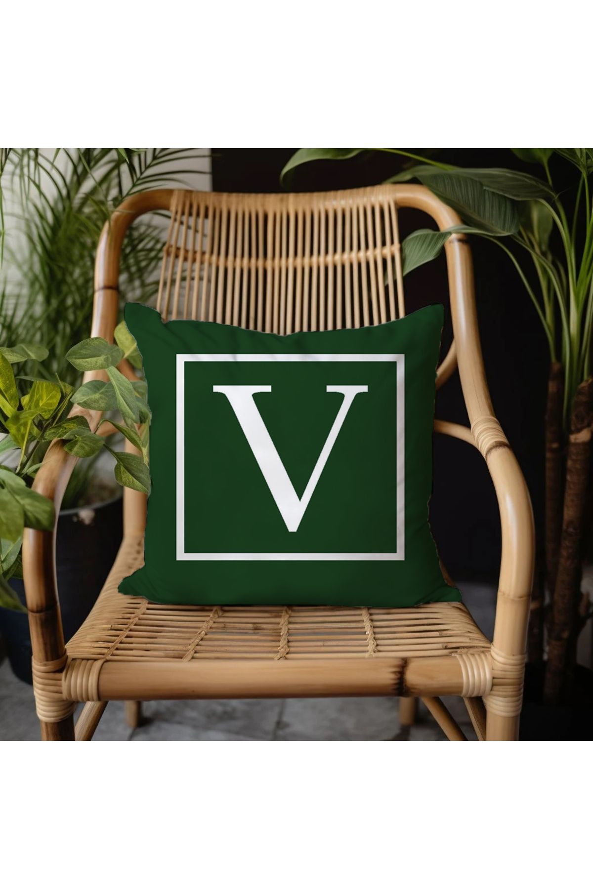 GREENDECOR V Harfi Elyaf Dolgulu Kırlent V Harfli Süs Yastık Dekoratif Kırlent 25x25 veya 40x40cm Hediyelik