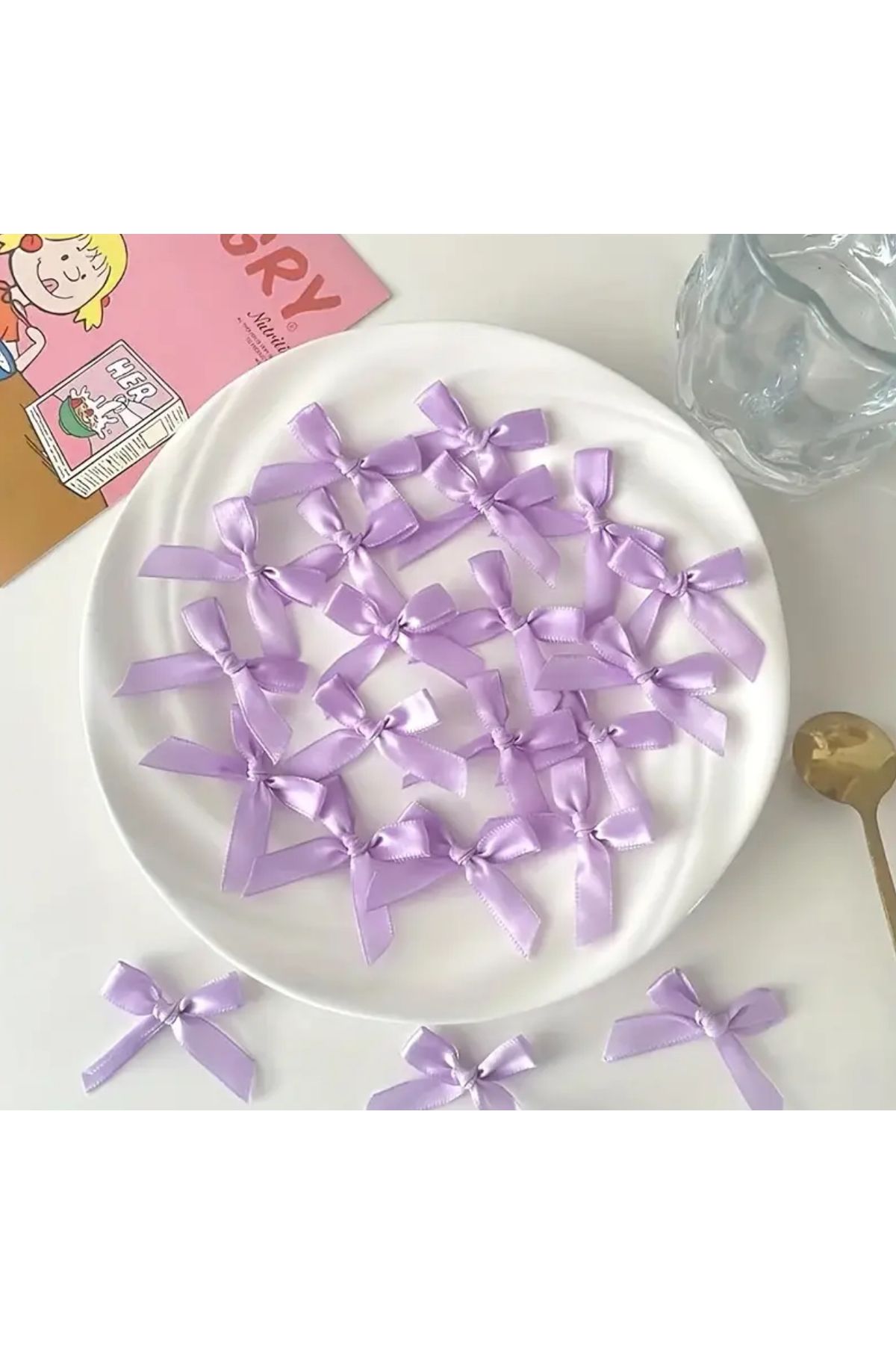 edalle 50 Adet Lila fiyonk 1cm saten fiyonk kurdele