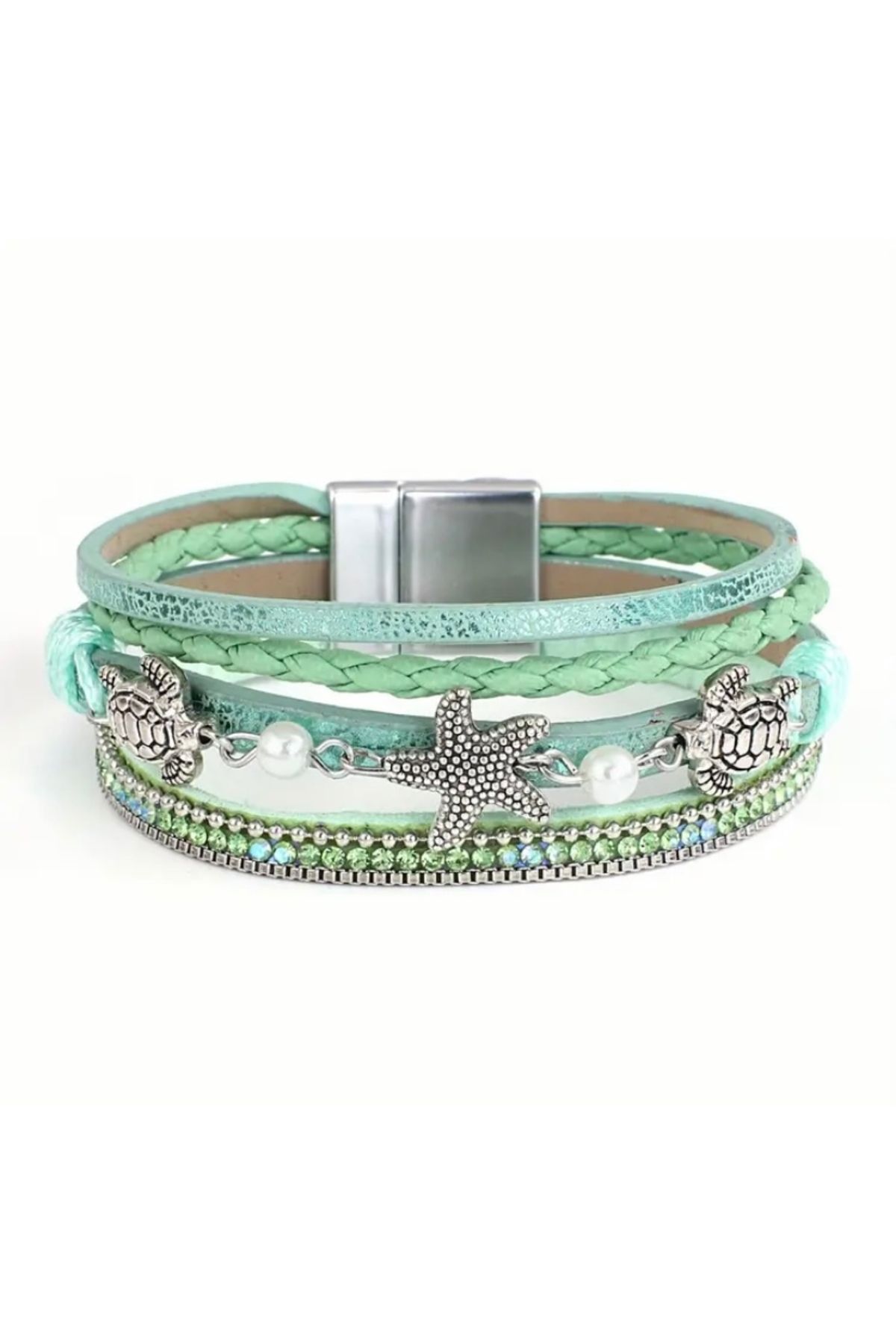 Accessories Vanilla Avenue Yeşil Taşlı Gümüş Rengi Charm Çapa Halat Günlük Kullanım Kadın Bileklik