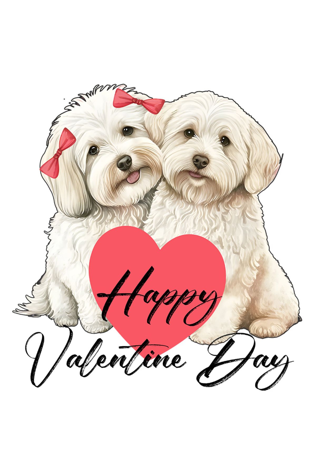 StoryGift Romania Sticker Eticheta 40cm Cu 2 Catelusi Cu O Inima La Mijloc Cu Mesajul "happy Valentine Day", Fer - One Size
