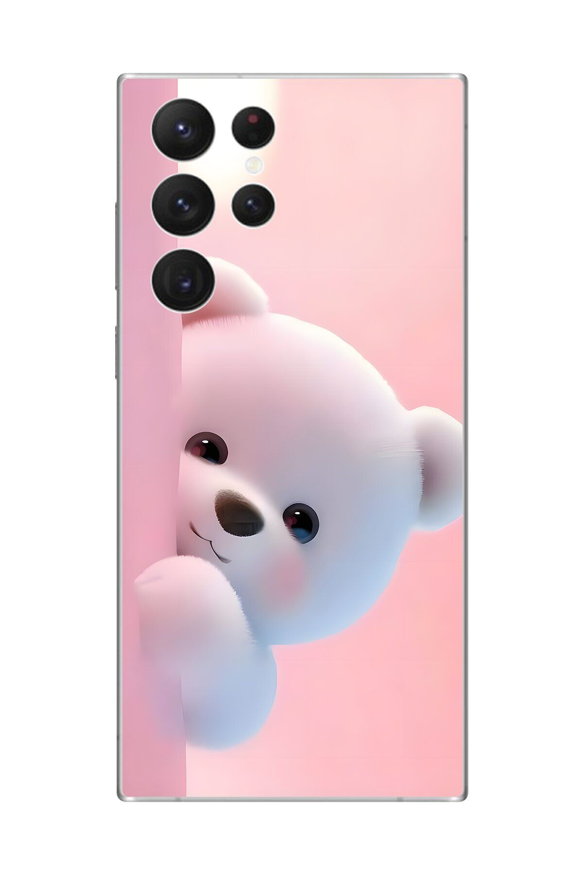 Dali Design Samsung Galaxy S22 Ultra Uyumlu Şeffaf Kılıf 1 Peluş Ayıcık Tasarımlı