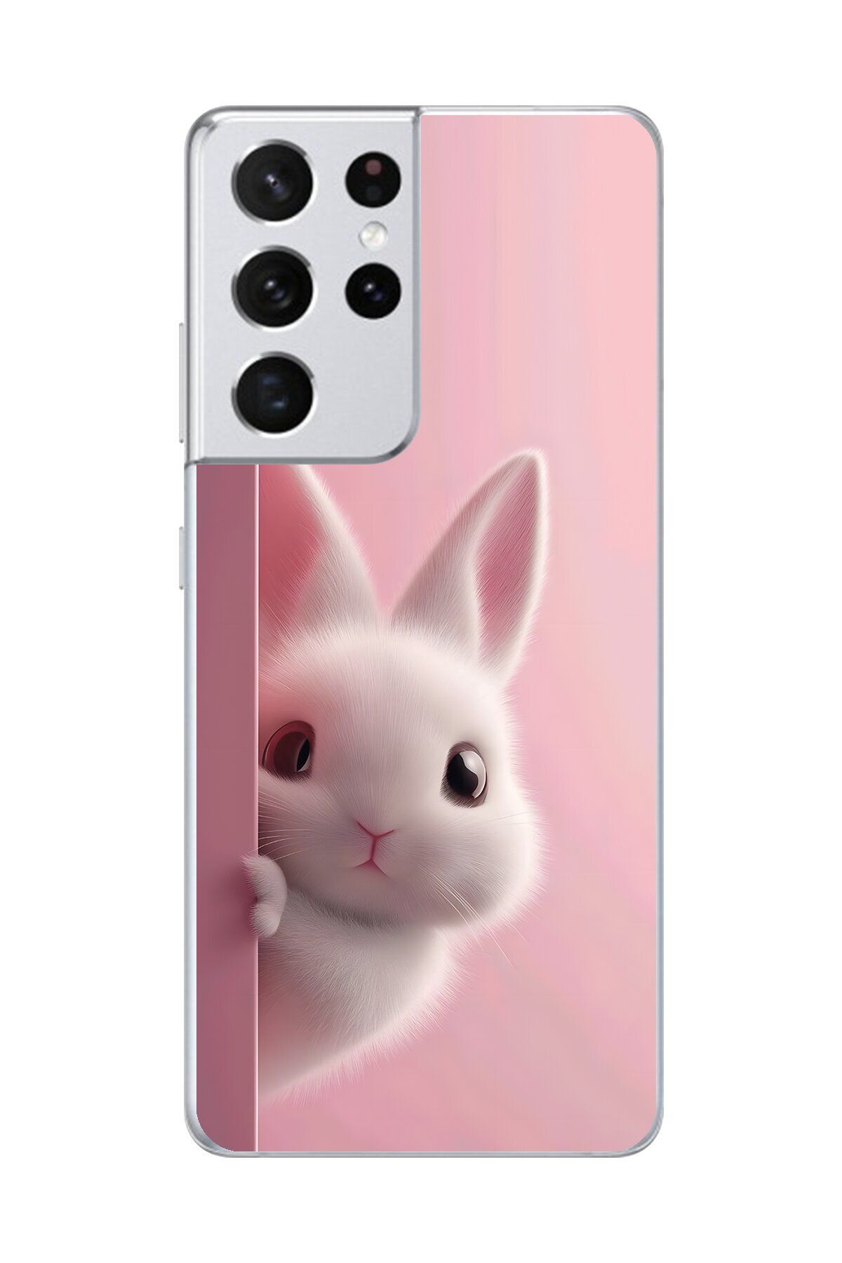 Dali Design Samsung Galaxy S21 Ultra Uyumlu Şeffaf Kılıf 5 Peluş Tavşan Tasarımlı