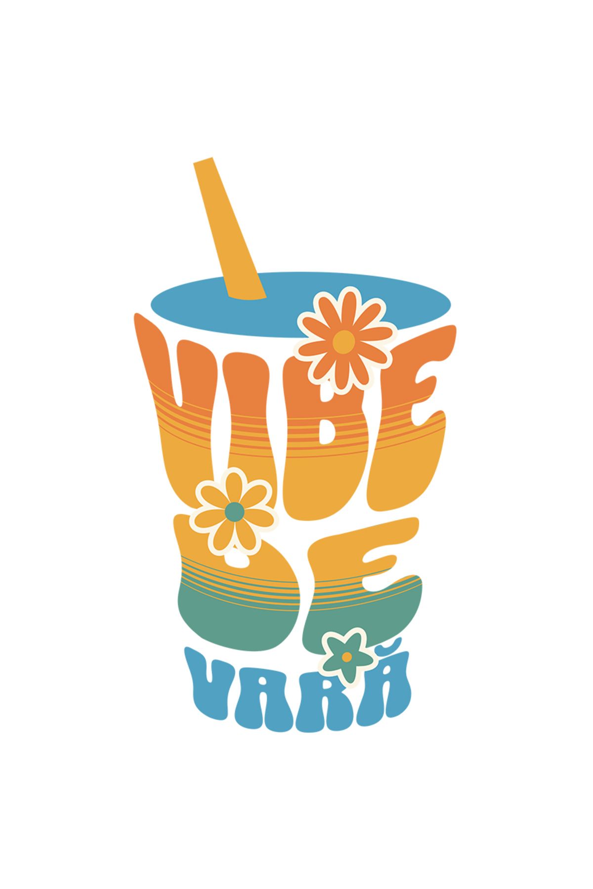 StoryGift Romania Sticker Eticheta 40cm Adeziv Vibe De Vara Pahar Cocktal Vacanta Relaxare Cu Margini Albe, Pvc - One Size
