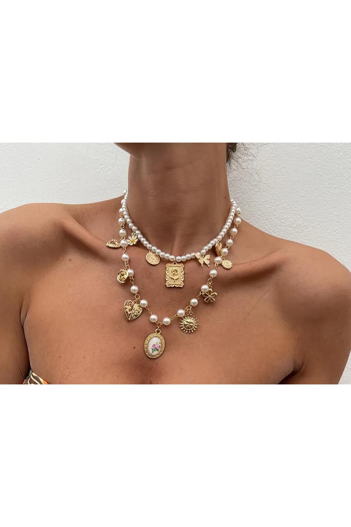 Venus Design İncili 2li Charm Kolye Seti