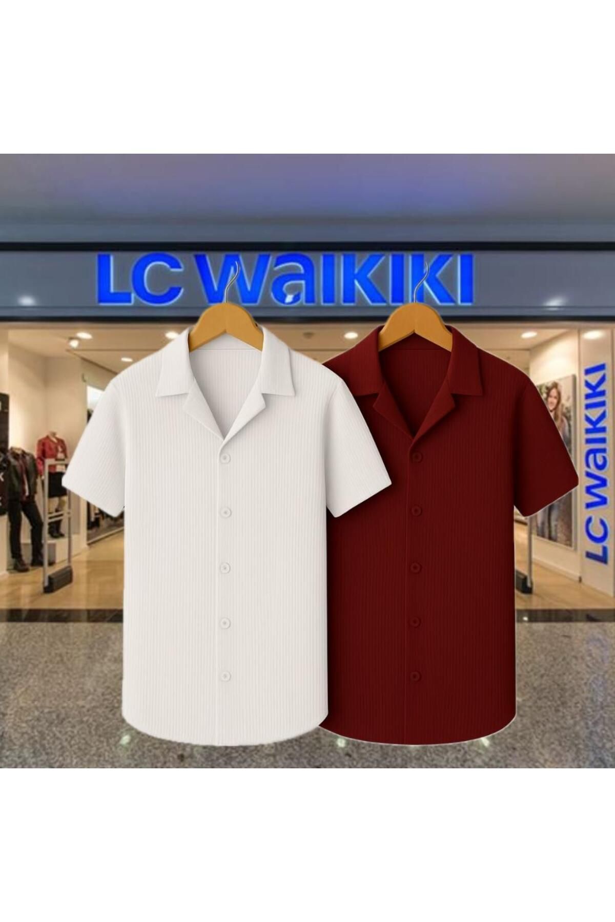 LC Waikiki 2'li Avantaj %100 Pamuk Yeni Sezon Trend Kısa Kol Erkek Düğmeli Premium Gömlek