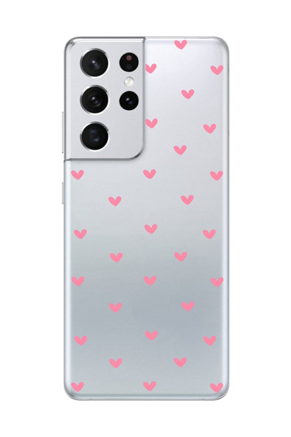 Dali Design Galaxy S21 Ultra Uyumlu Şeffaf Kılıf Şeffaf Kalp 1 Tasarımlı