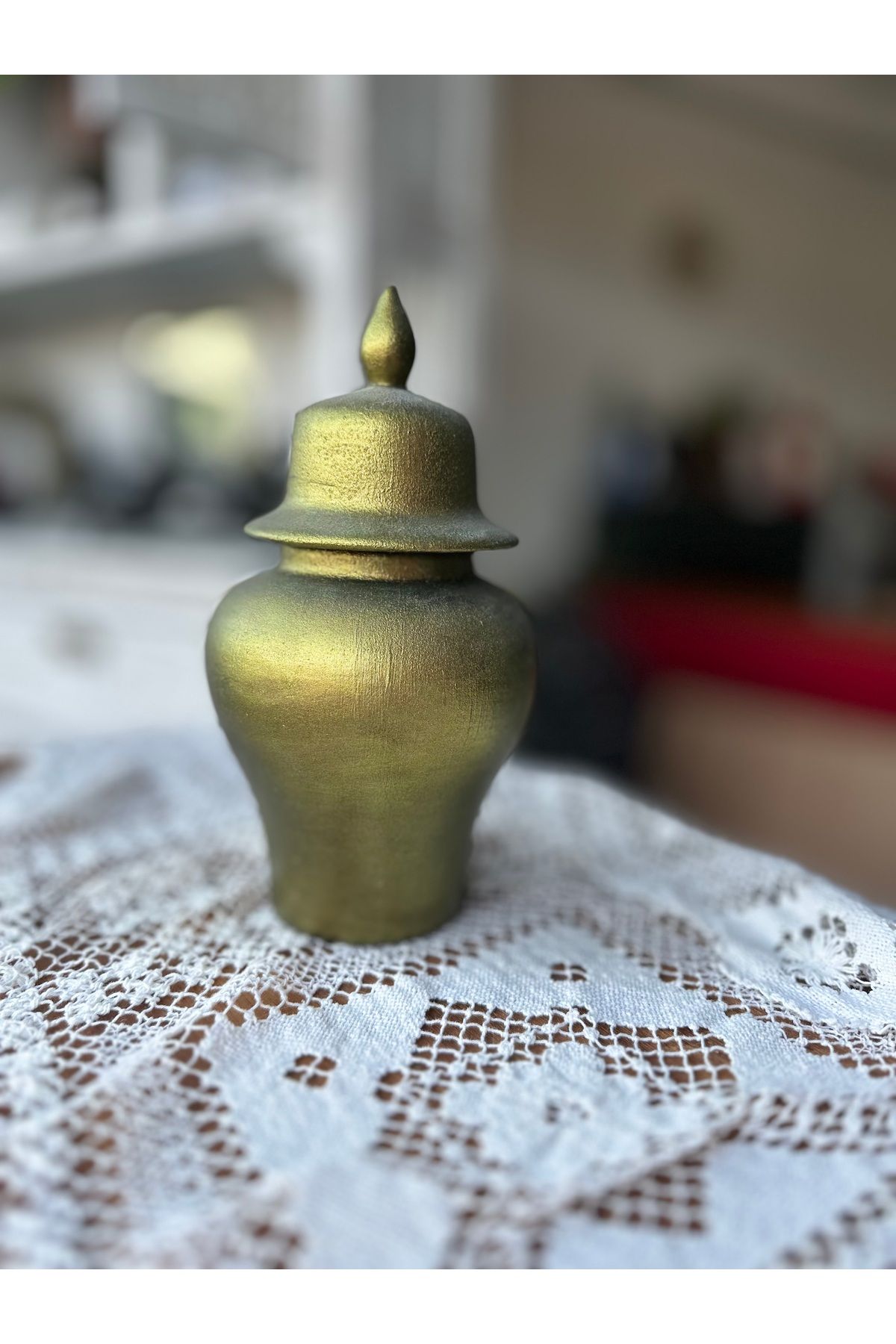 Baykuşca 25 cm Ceviz, Yeşil Renkli, Seramik, Şah Küp, Vazo