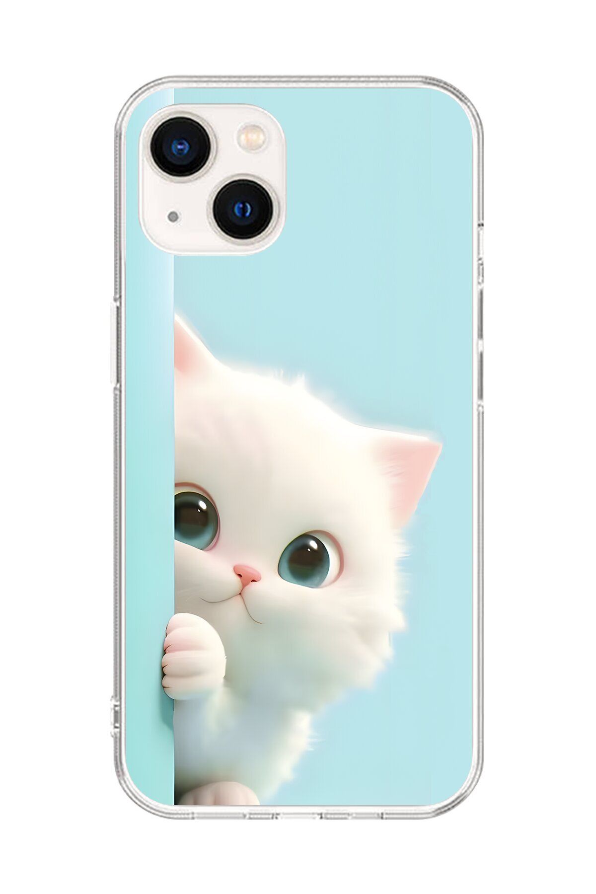 Dali Design iPhone 14 Uyumlu Şeffaf Kılıf 2 Peluş Kedi Tasarımlı