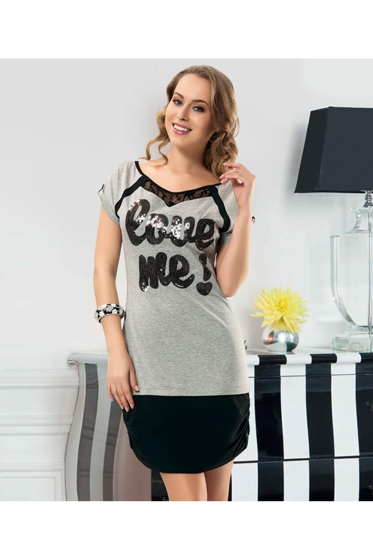 Moda Şahsenem Baskılı Yarım Kol Kadın Tunik 919