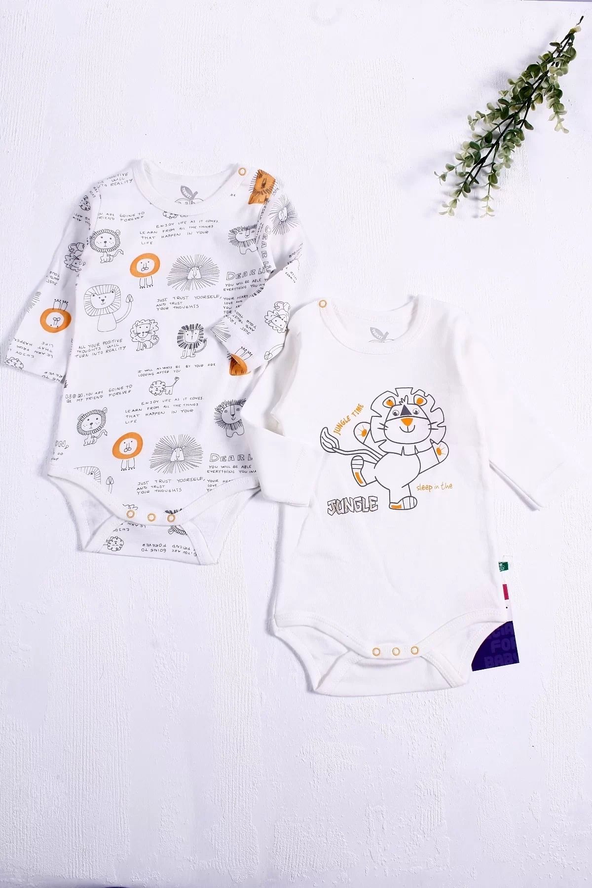 Moda Şahsenem Aslan Desenli Uzun Kol 2'li Erkek Bebek Body