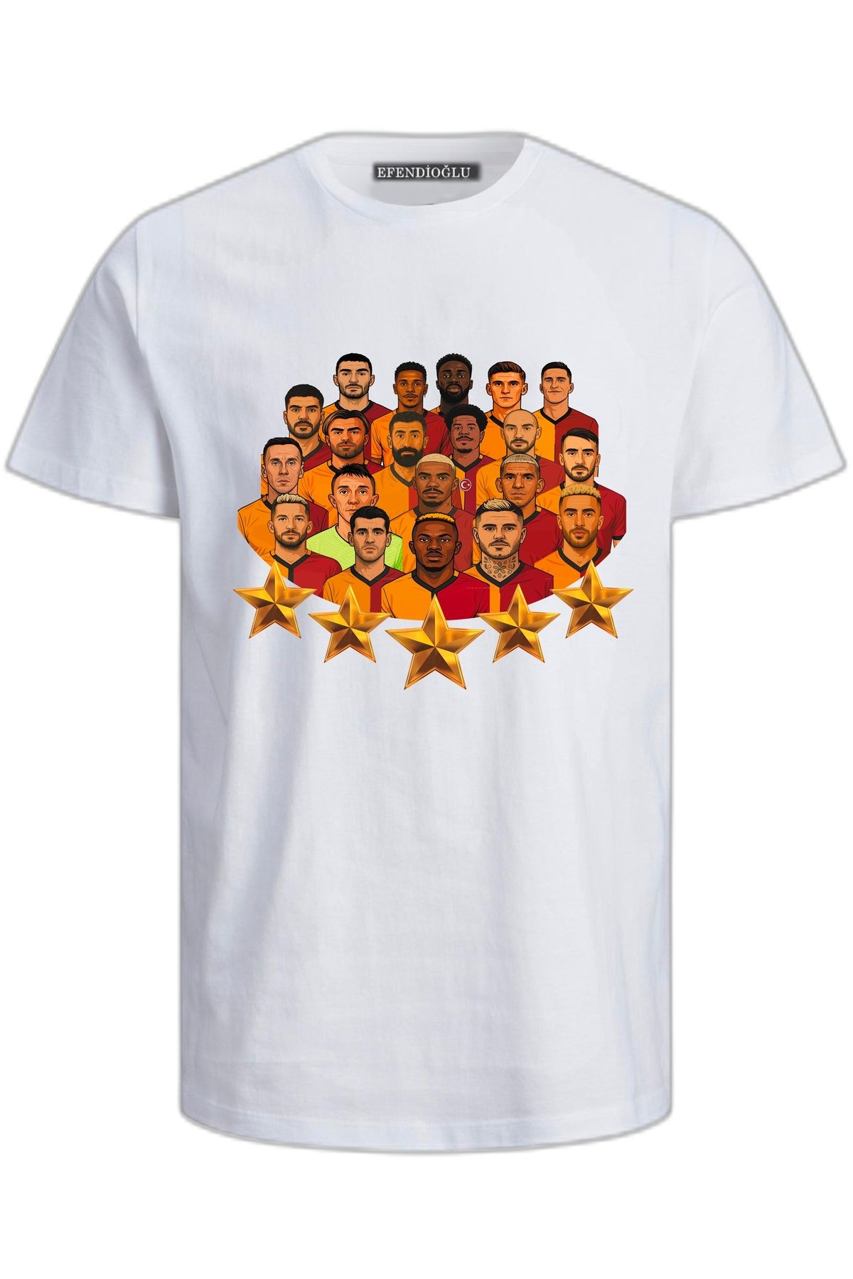 Efendioğlu Design İllustrasyon 5 yıldız çizim baskılı sarı kırmızı şampiyon ekip pamuklu efendioğlu design T-shirt