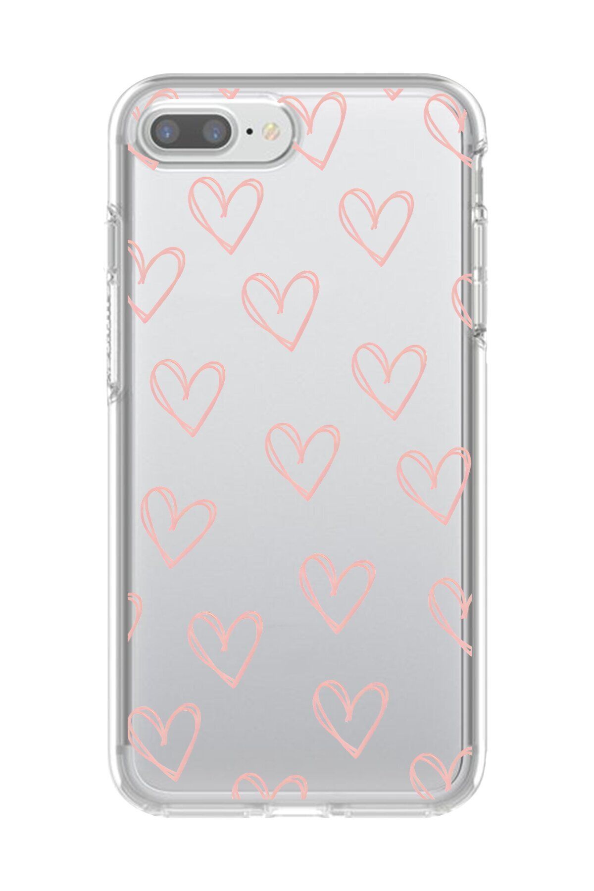 Dali Design iPhone 8 Plus Uyumlu Şeffaf Kılıf Şeffaf Kalp 2 Tasarımlı