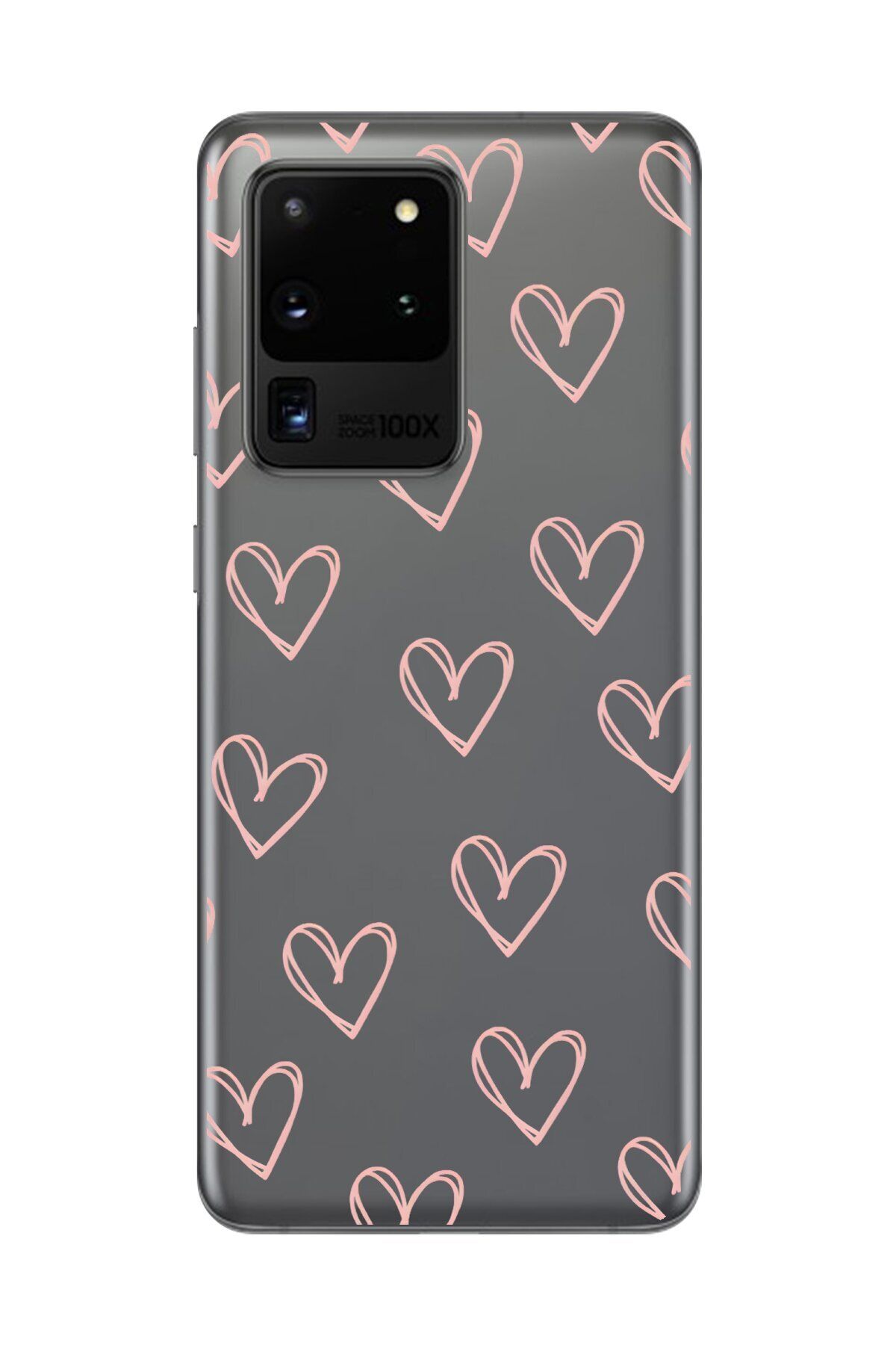 Dali Design Galaxy S20 Ultra Uyumlu Şeffaf Kılıf Şeffaf Kalp 2 Tasarımlı