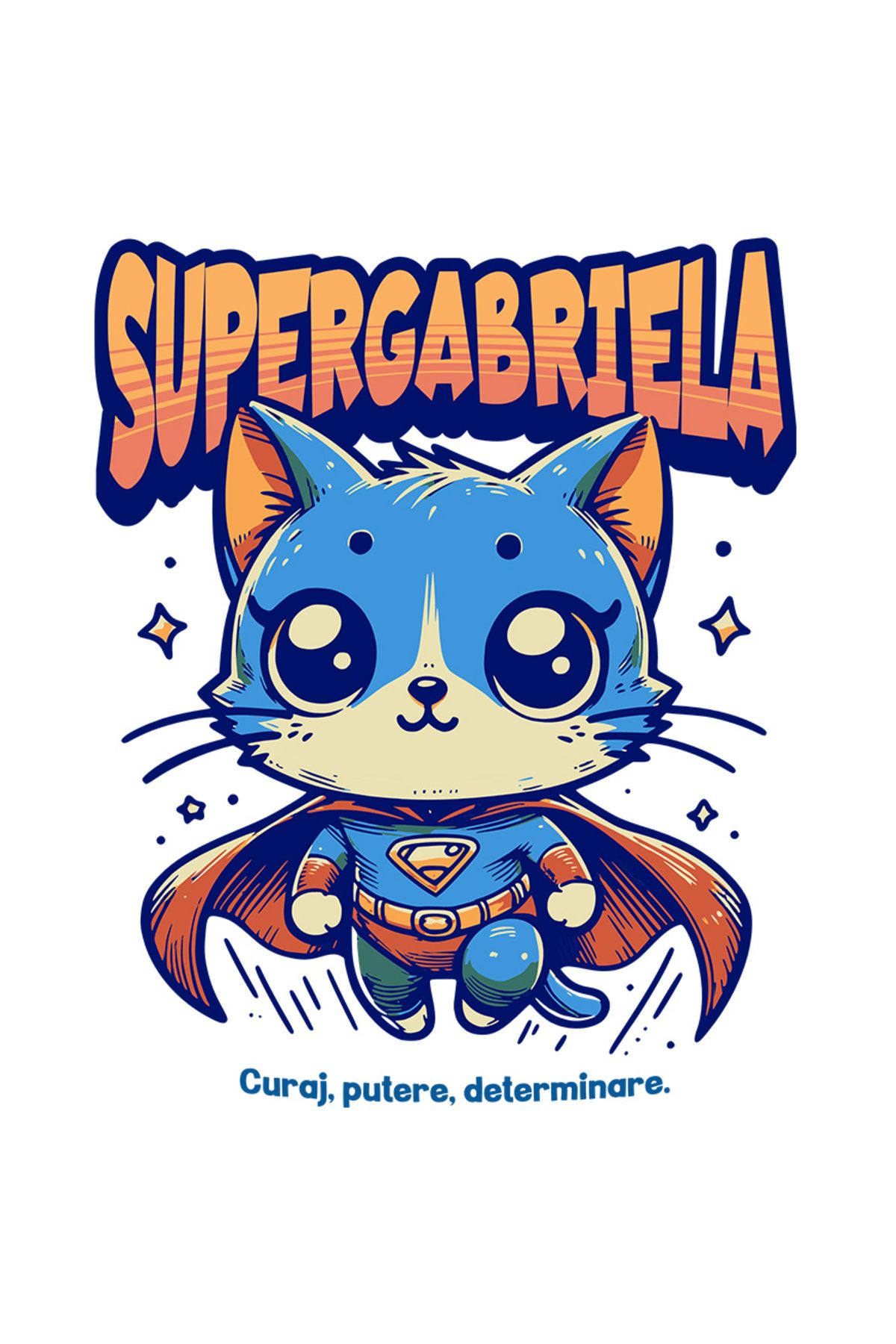 StoryGift Romania Sticker Super Gabriela, Supererou, Pisica Zburand Cu Margini Albe, Pvc Vinyl 50 Cm - One Size