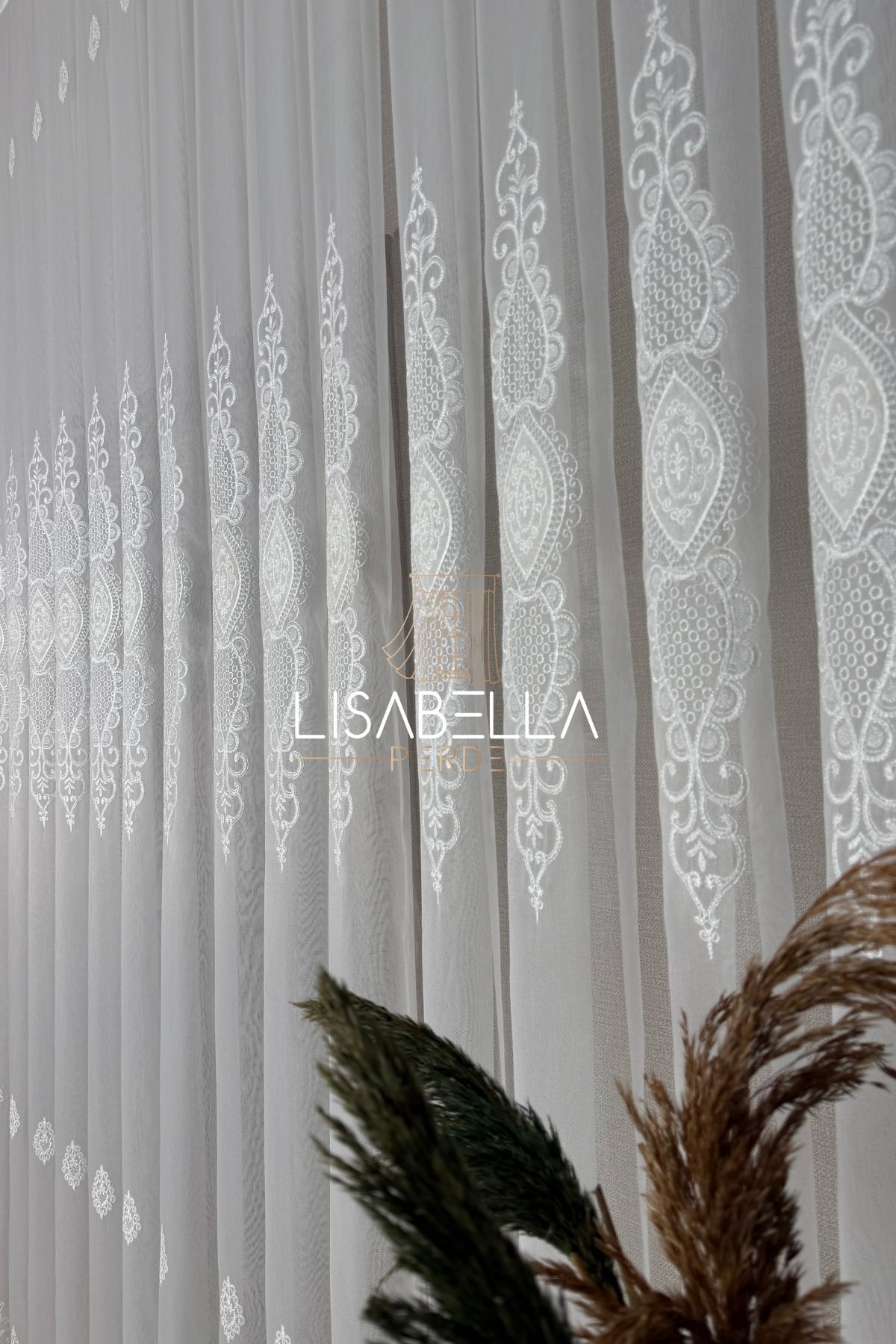 LisabellaHome Şehzade Ttm Ağır Dökümlü Kord Nakışlı Yumuşak Tül Perde Ütü İstemez (1x3 Pile Dikişli)