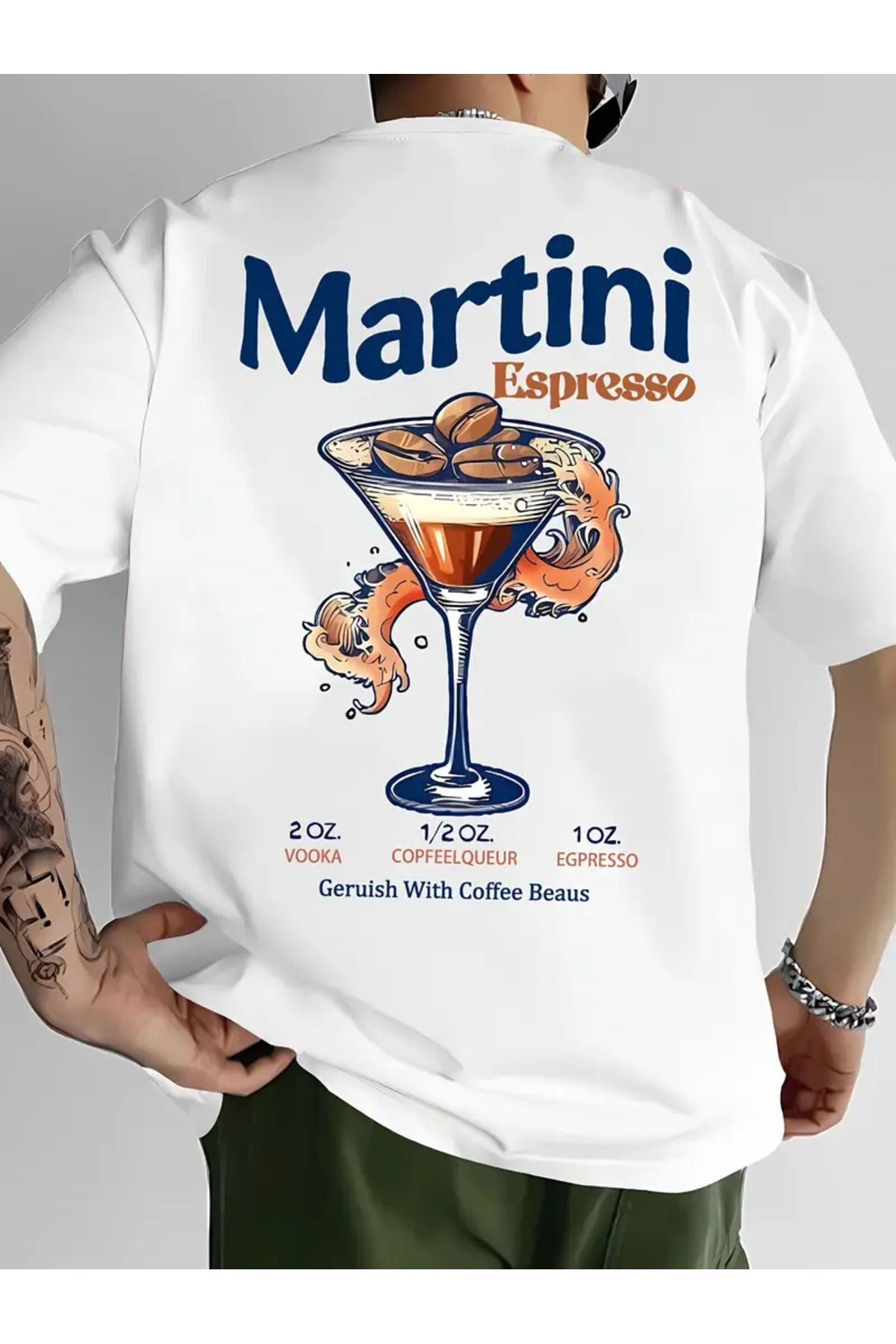 AEMİ Unisex Martini Espresso Baskılı %100 Pamuk Oversize T-shirt