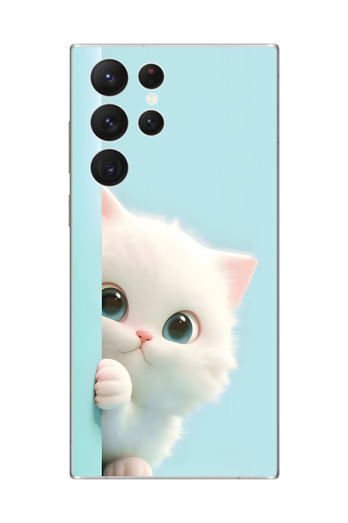 Dali Design Samsung Galaxy S22 Ultra Uyumlu Şeffaf Kılıf 2 Peluş Kedi Tasarımlı
