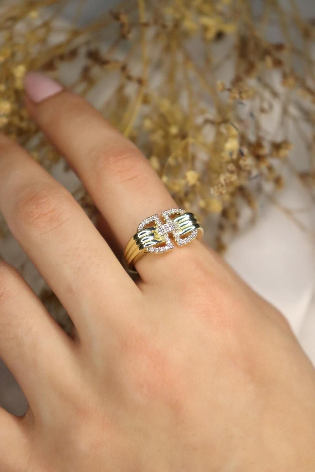 mercanjewelry 14k Ayarlanabilir Zirkon Taşlı Yüzük
