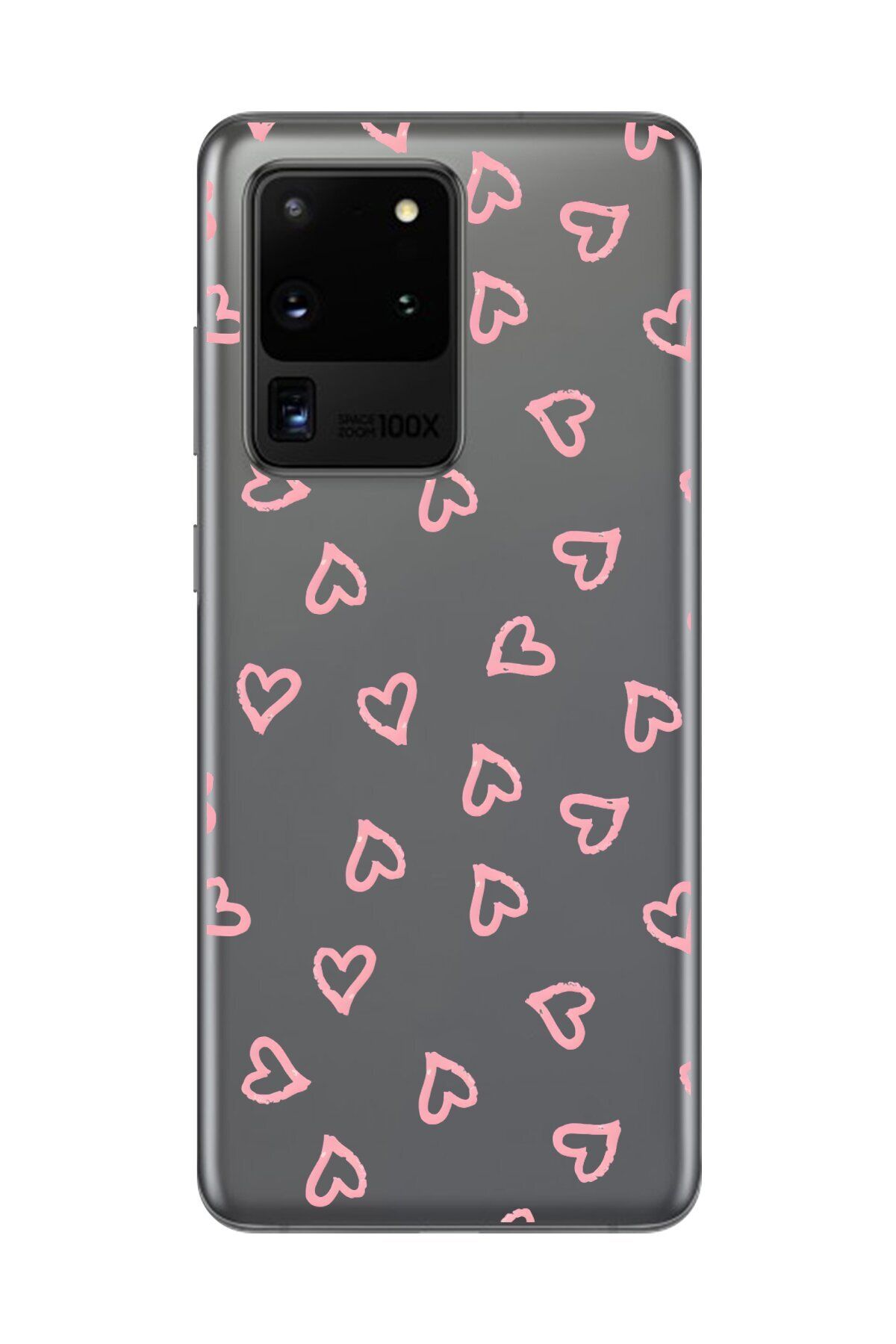Dali Design Galaxy S20 Ultra Uyumlu Şeffaf Kılıf Şeffaf Kalp 3 Tasarımlı