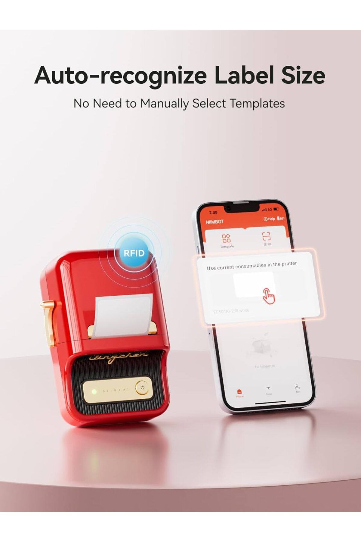 NiiMbot-B21 Mini Thermal Inkless Label Maker Compatible with iOS and Android, for Home Organisation, 7