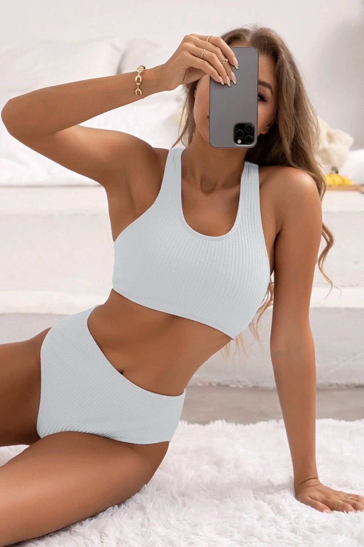 Moon wear Kadın Beyaz Çapraz Sırt Detaylı Iç Çamaşır Takımı