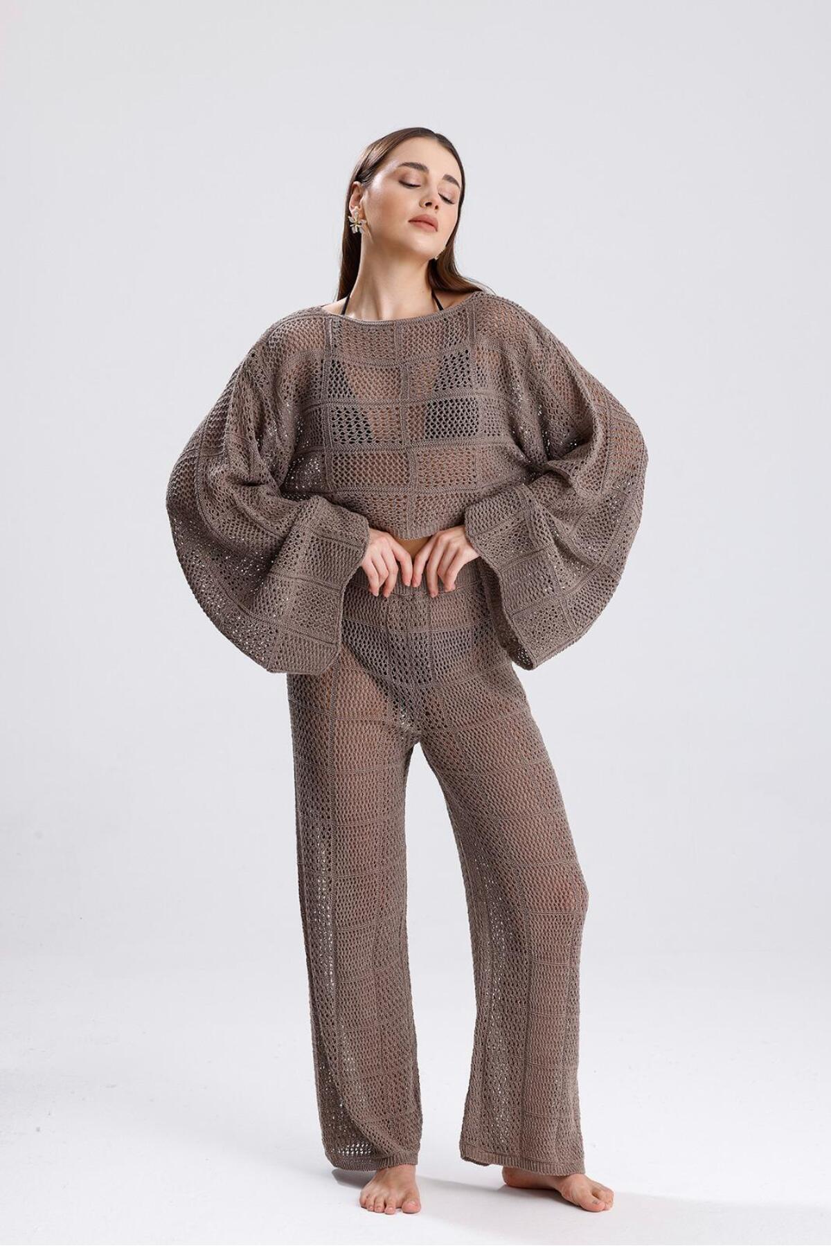 moda mh-Summer Openwork Spanish Sleeve Wide Collar Knitwear Suit Beach 7