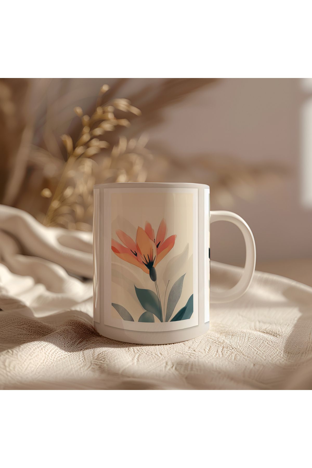 waspandhornet Floral Desenli Seramik Kupa