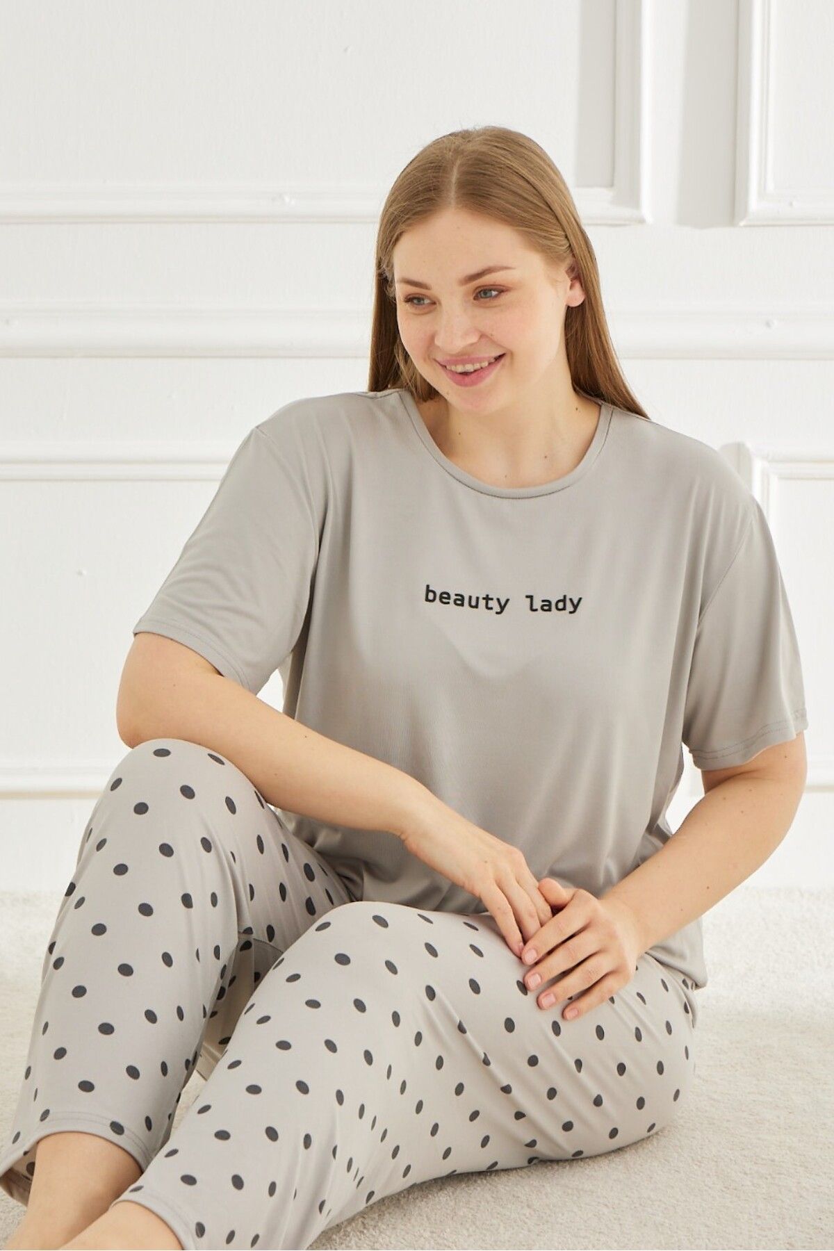 Mihra Kadın Pijama Takımı Büyük Beden & Battal Kapri Kısa Kol