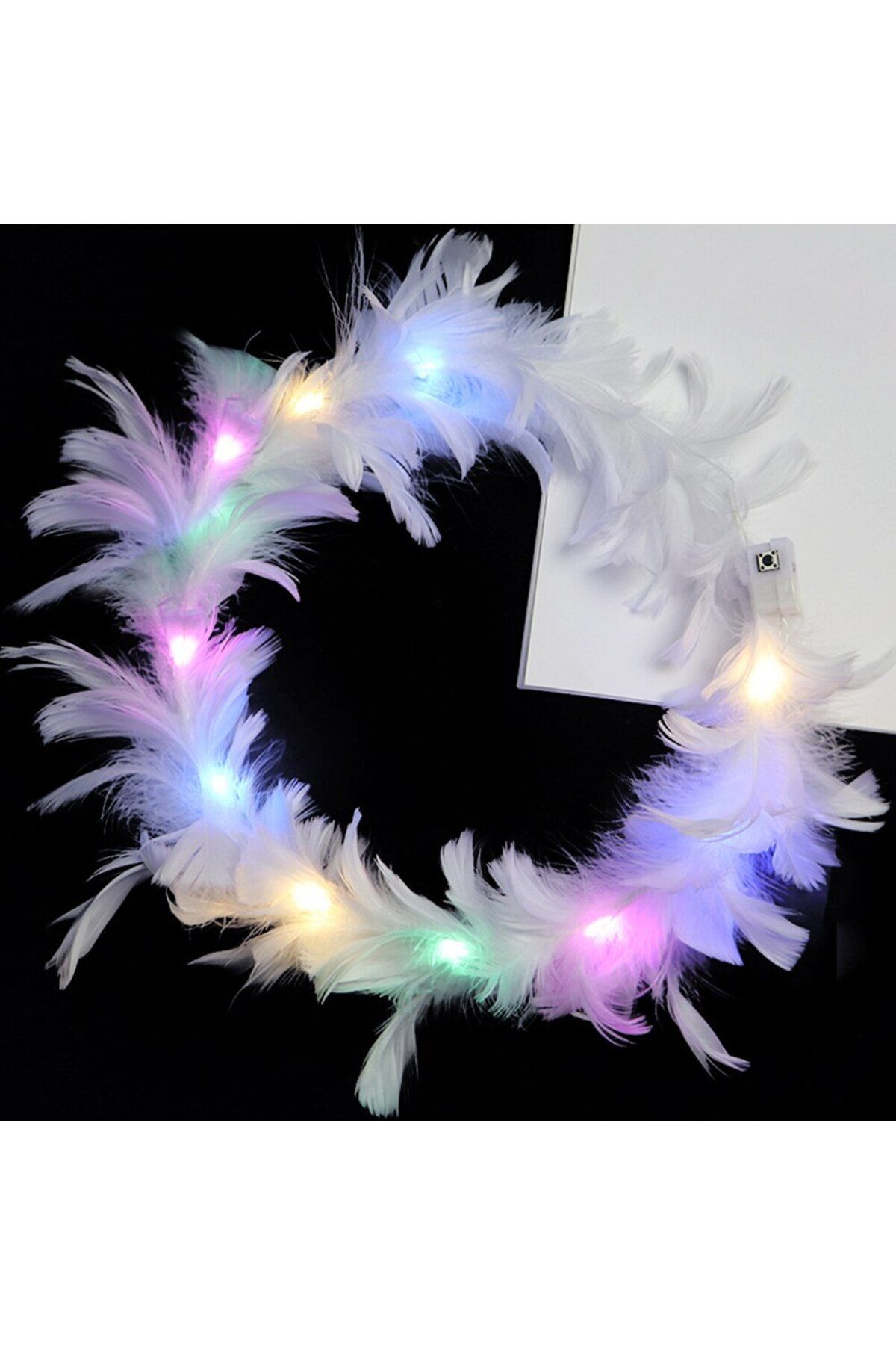 Avantaj Kapıda ® Led Işıklı Rengarenk Yanan 3 Fonksiyonlu Otrişli Parti Tacı Beyaz Renk 12x12 cm