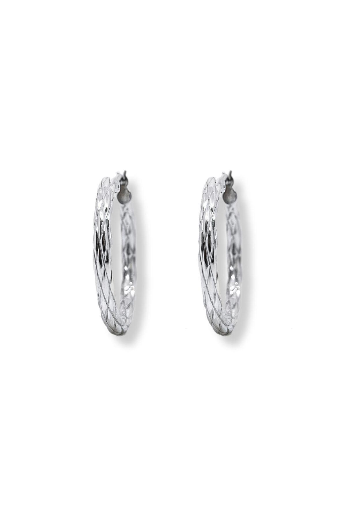 oya silver Örgü Desenli Kadın Gümüş Halka Küpe 2.7x2.7CM