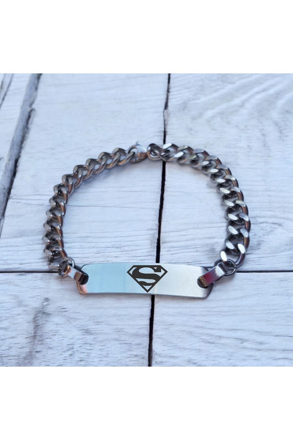 ARCHINO GOLD Paslanmaz Çelik Plakalı Erkeklere Dikdörtgen Motifli Zincirli Superman Bilekliği-442sembol-çelik