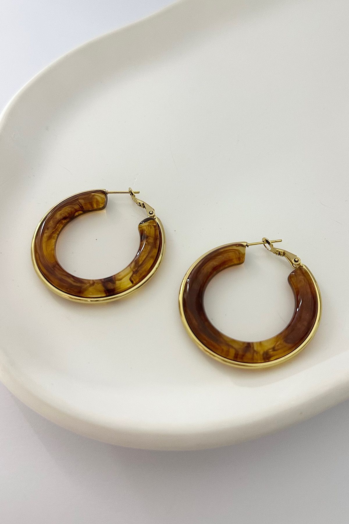 DELEIZA ACCESSORY AmberCore Kahverengi Çelik Halka Küpe