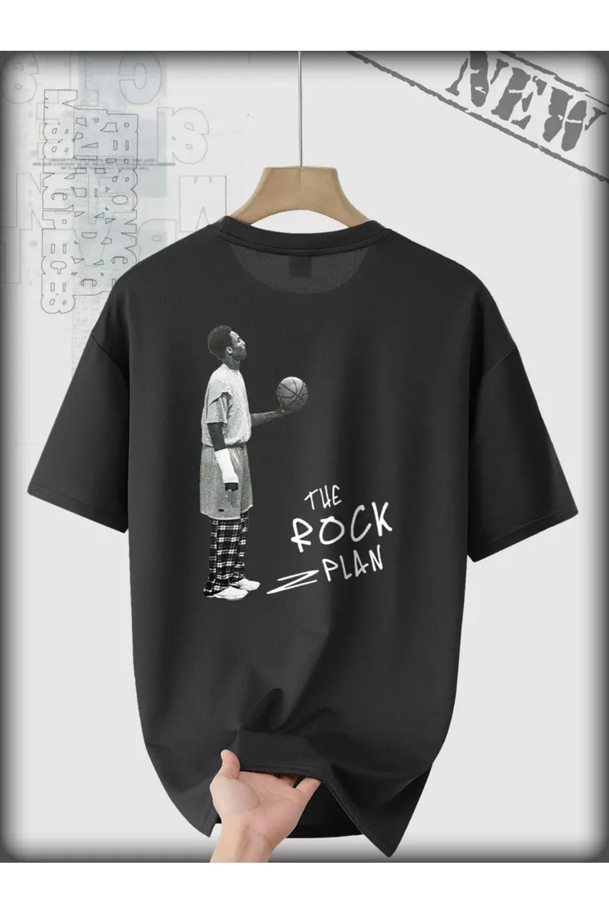 AEMİ Unisex The Rock Plan Baskılı %100 Pamuk Oversize T-shirt