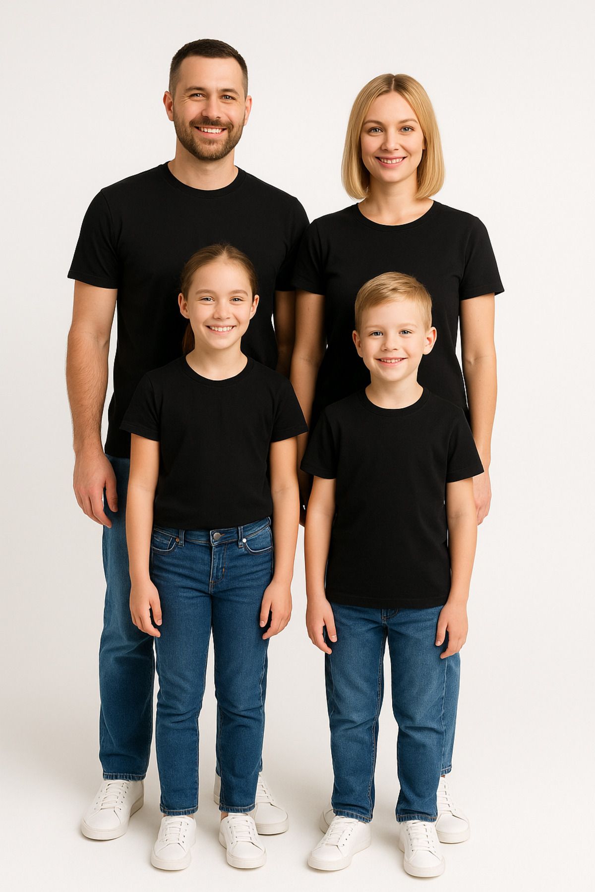 Trend Bebe Butik Aile Kombini Tişört Unisex Pamuklu Siyah Beyaz Basic Yazlık Model (TEK ADET – Kombin İçin Ekleyin)