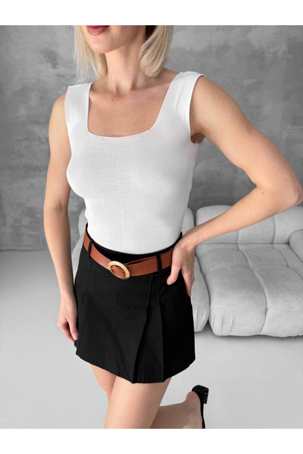 anyela glow " Gabardin Kemerli Şort etek
