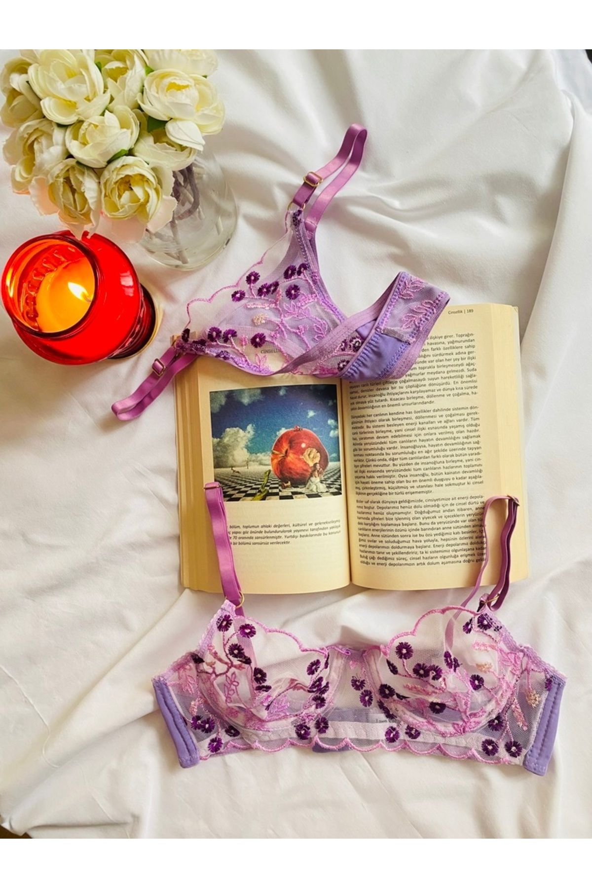 Celoire Lila Transparan Balenli Bralet Takımı